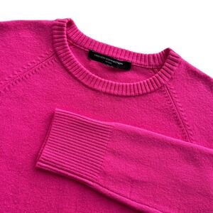 French Connection Women's Pink Crew Neck Raglan Sleeves Sweater Cozy Knit Barbie